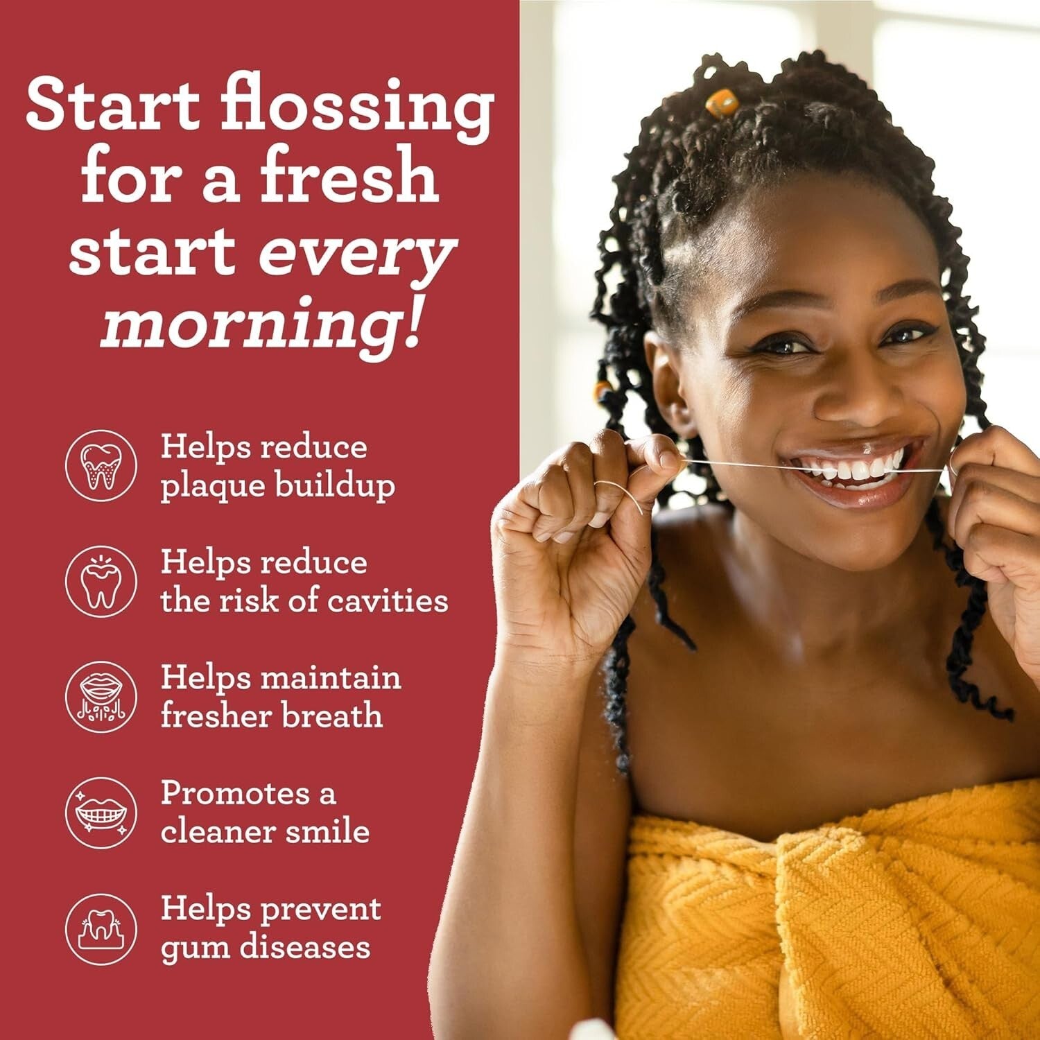 Gurunanda Expandable Waxed Dental Floss for Gentle, Deep Cleaning Wide Teeth Fl