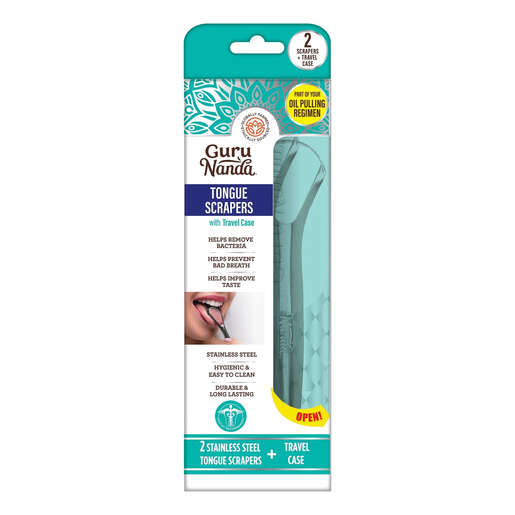 Spoon Tongue Scraper with Travel Case - Stainless Steel for Ages 12 & up - 2 Pack