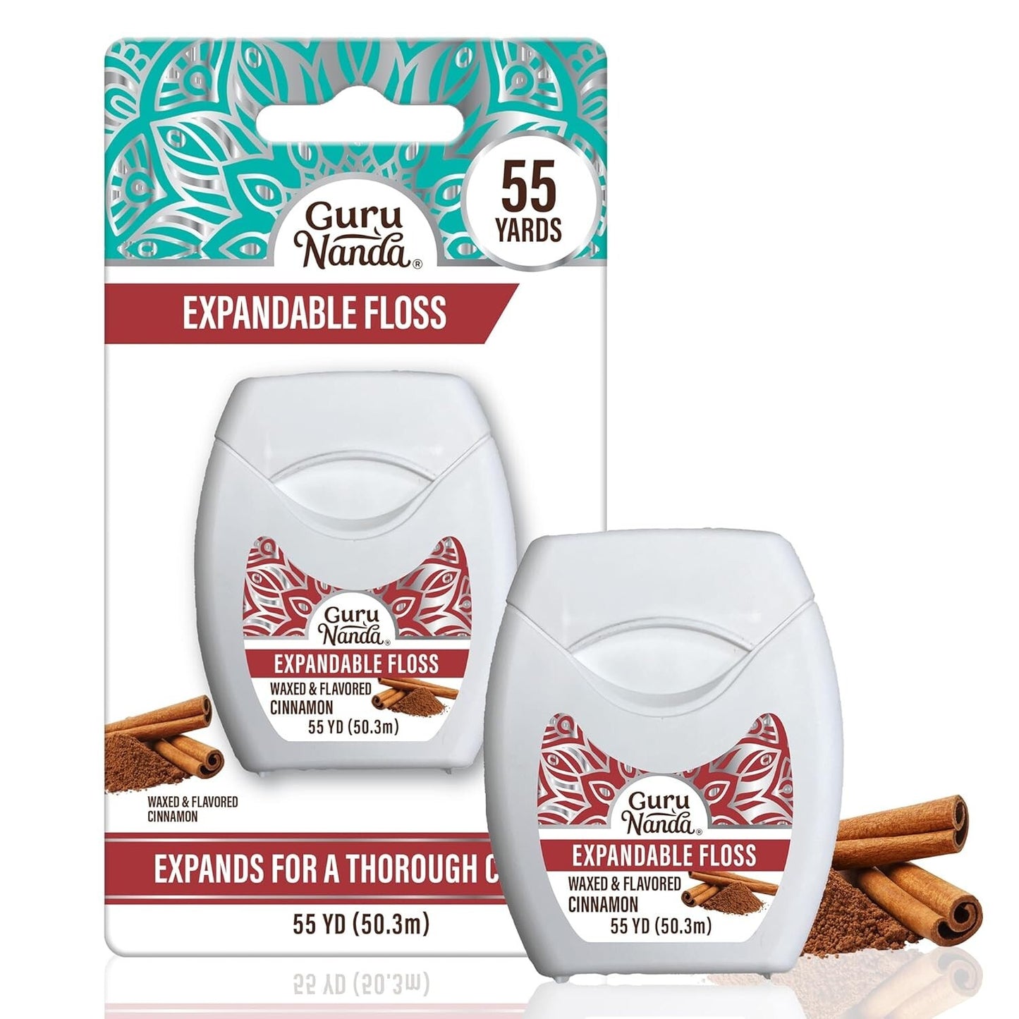 Gurunanda Expandable Waxed Dental Floss for Gentle, Deep Cleaning Wide Teeth Fl