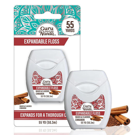 Gurunanda Expandable Waxed Dental Floss for Gentle, Deep Cleaning Wide Teeth Fl