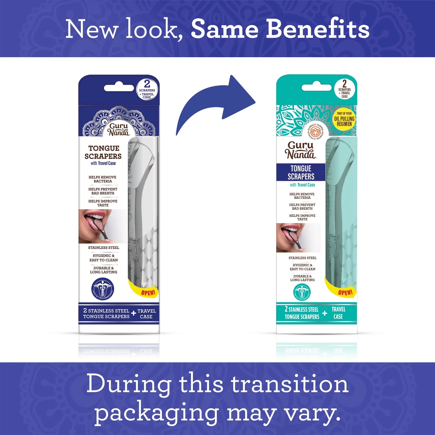 Spoon Tongue Scraper with Travel Case - Stainless Steel for Ages 12 & up - 2 Pack