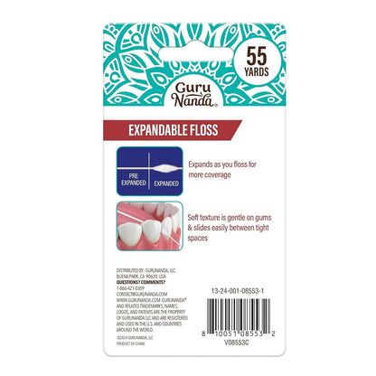 Gurunanda Expandable Waxed Dental Floss for Gentle, Deep Cleaning Wide Teeth Fl